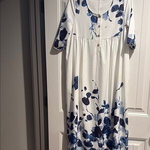 Floral Blue and White Maxi Dress